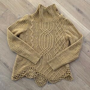 Anthropologie Golden Cable Knit Cowl Neck Wool Sweater